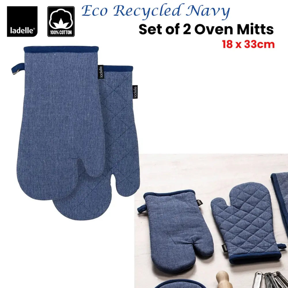 Ladelle Eco Recycled Navy Set of 2 Oven Mitts 18 x 33 cm - Home & Garden > Kitchenware