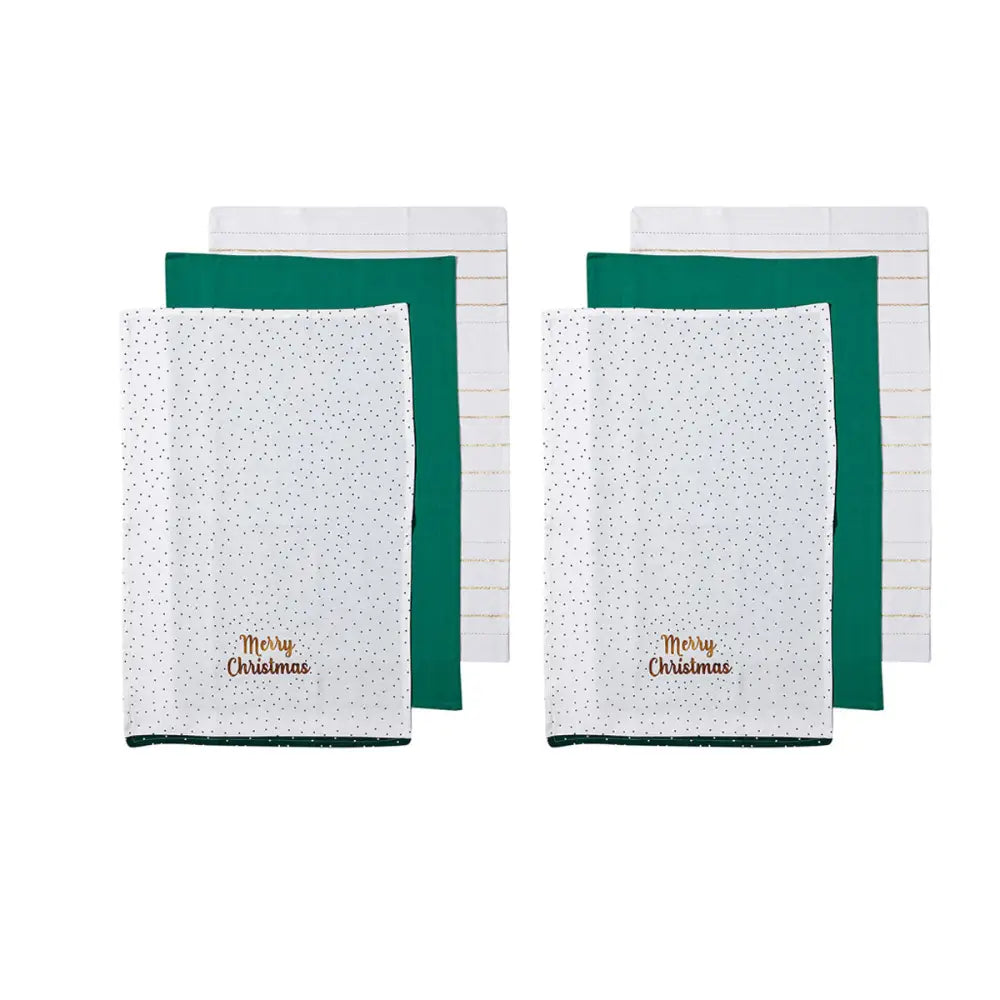 Ladelle Joyful Merry Christmas Set of 6 Cotton Kitchen Towels Green - Home & Garden > Kitchenware