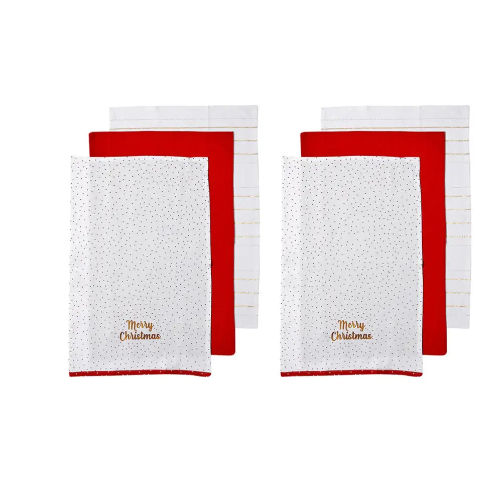 Ladelle Joyful Merry Christmas Set of 6 Cotton Kitchen Towels Red - Home & Garden > Kitchenware