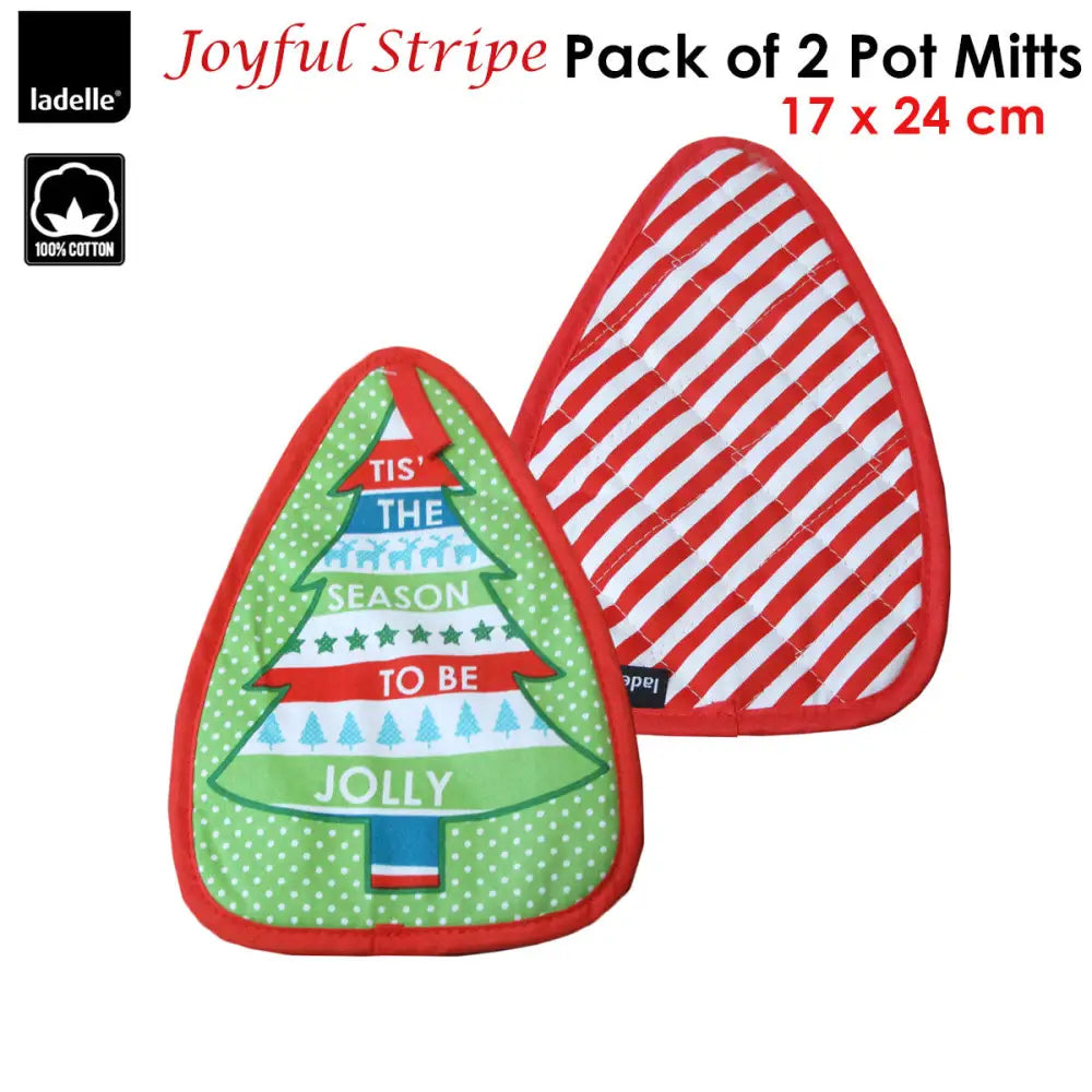 Ladelle Joyful Stripe Red Set of 2 Pot Mitts 17 x 24 cm - Home & Garden > Kitchenware