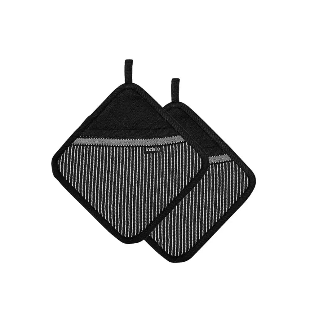 Ladelle Professional Series Stripe Black Set of 2 Pot Holders 21 x 21 cm - Home & Garden > Kitchenware