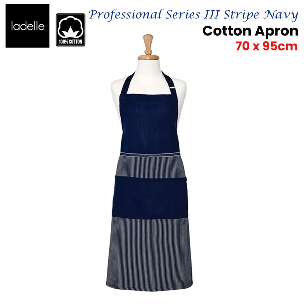 Ladelle Professional Series Stripe Navy Cotton Apron 70 x 95 cm - Home & Garden > Kitchenware