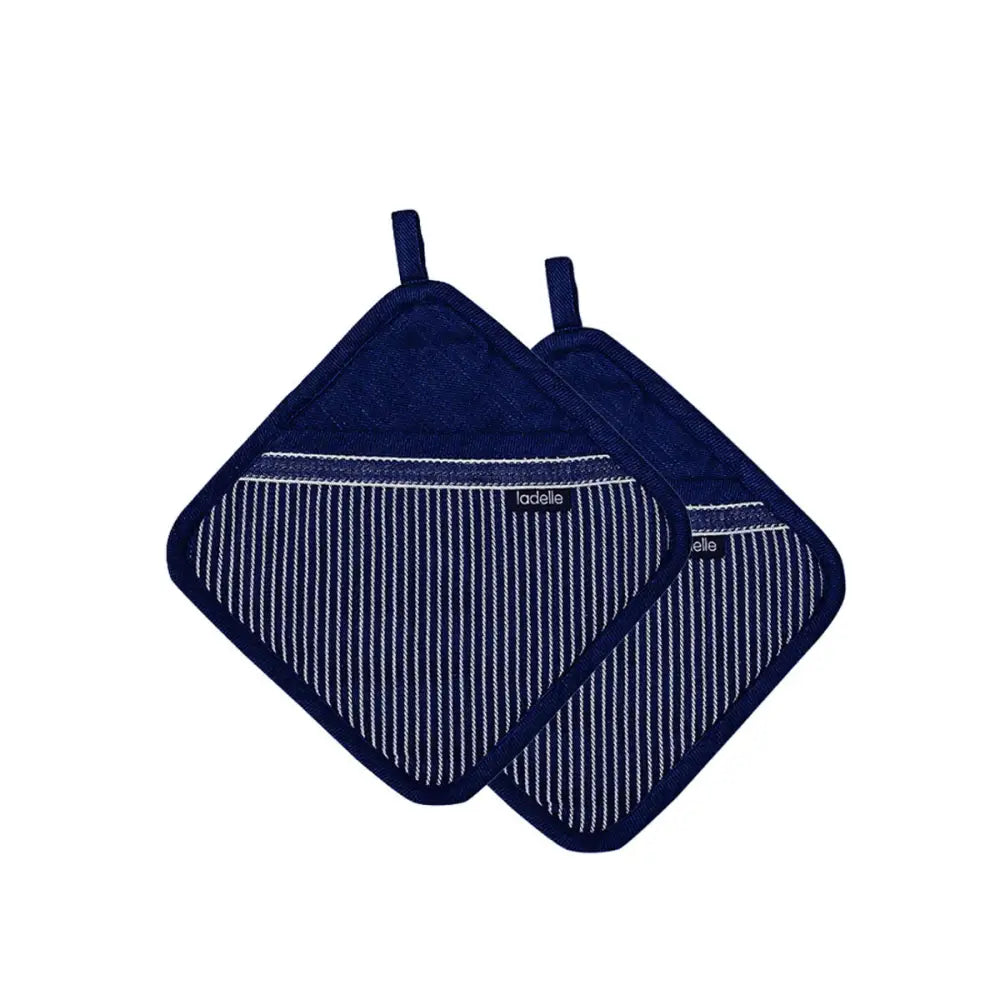 Ladelle Professional Series Stripe Navy Set of 2 Pot Holders 21 x 21 cm - Home & Garden > Kitchenware