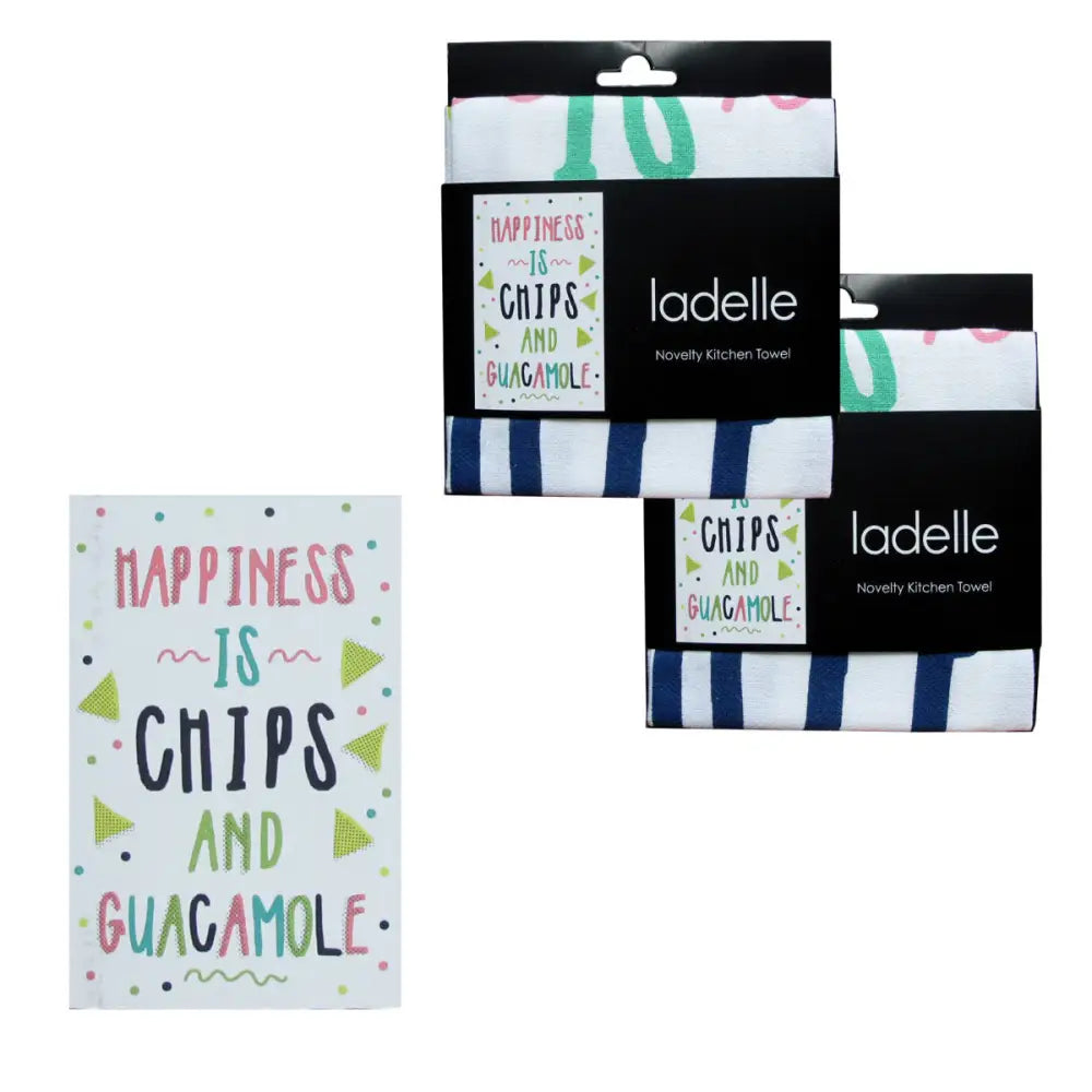 Ladelle Set of 2 Cotton Tea Towels Happiness is Chips and Guacamole - Home & Garden > Kitchenware