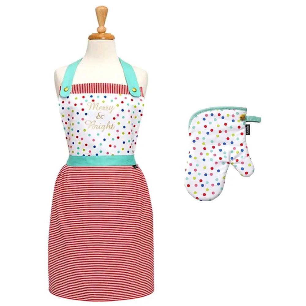 Ladelle Set of 2 Merry And Bright Christmas Oven Mitt & Apron Kitchen Set - Home & Garden > Kitchenware