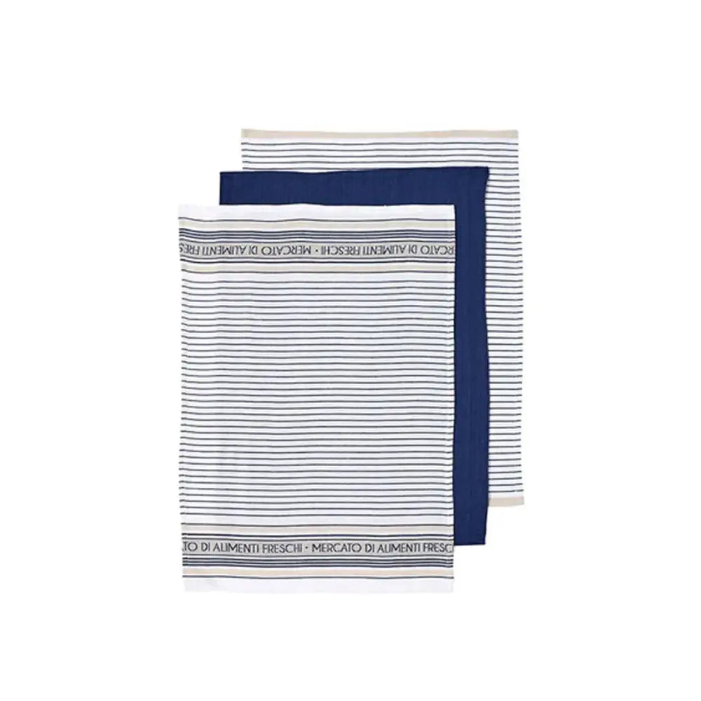 Ladelle Set of 3 Professional Series III Cotton Kitchen Tea Towels Navy 50 x 70 cm - Home & Garden > Kitchenware