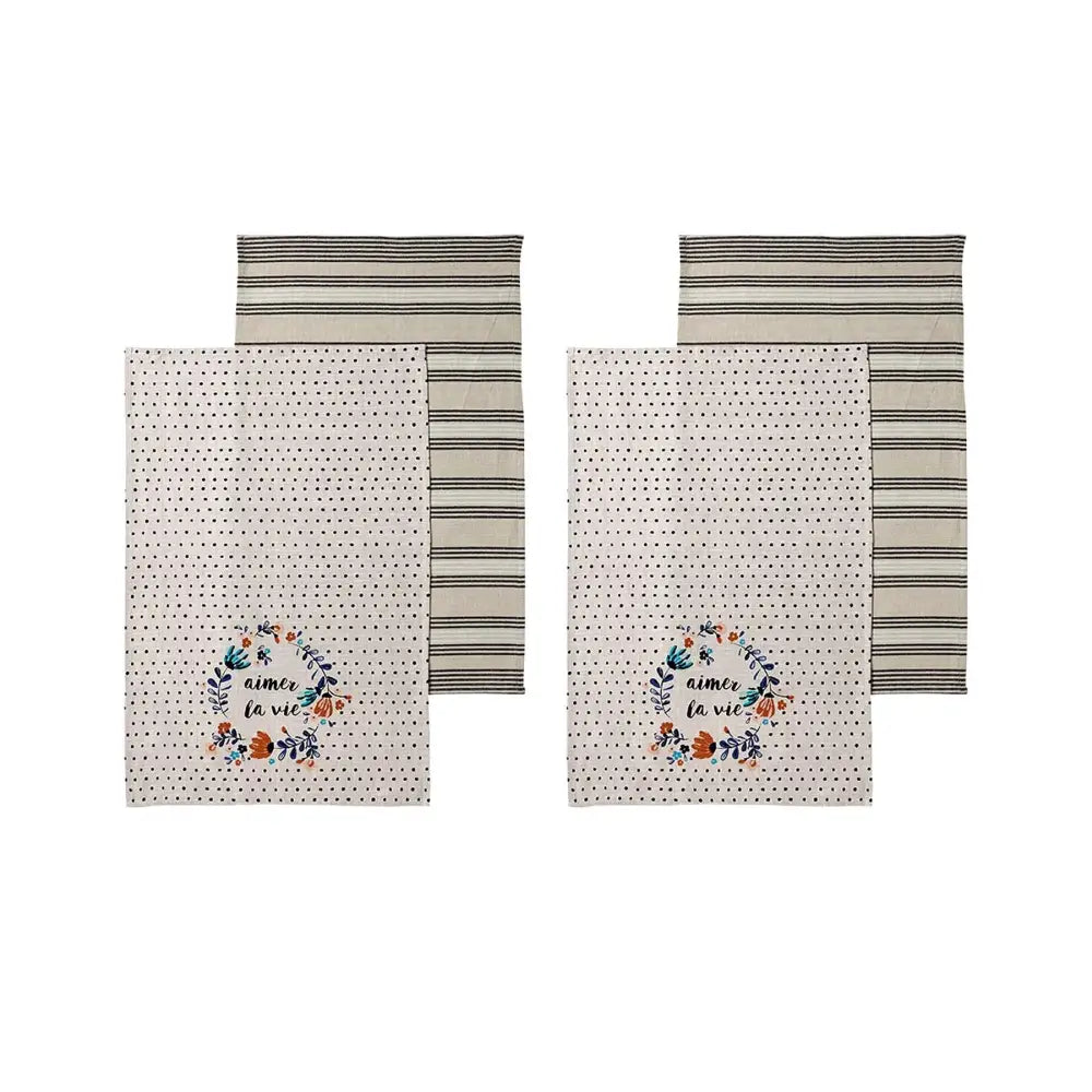 Ladelle Set of 4 Aimer La Vie Kitchen / Cleaning 100% Cotton Tea Towels - Home & Garden > Kitchenware