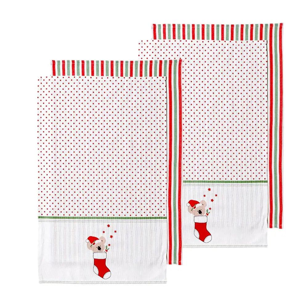 Ladelle Set of 4 Aussie Stocking Kitchen / Cleaning 100% Cotton Tea Towels 45 x 70 cm - Home & Garden > Kitchenware