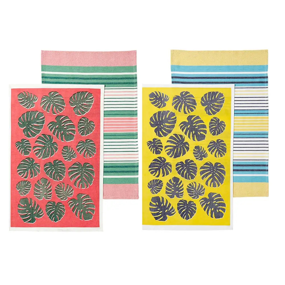 Ladelle Set of 4 Bahamas Kitchen / Cleaning 100% Cotton Tea Towels Mix - Home & Garden > Kitchenware