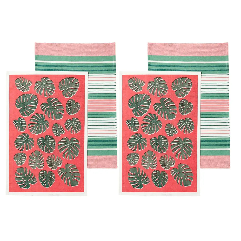 Ladelle Set of 4 Bahamas Kitchen / Cleaning 100% Cotton Tea Towels Coral - Home & Garden > Kitchenware