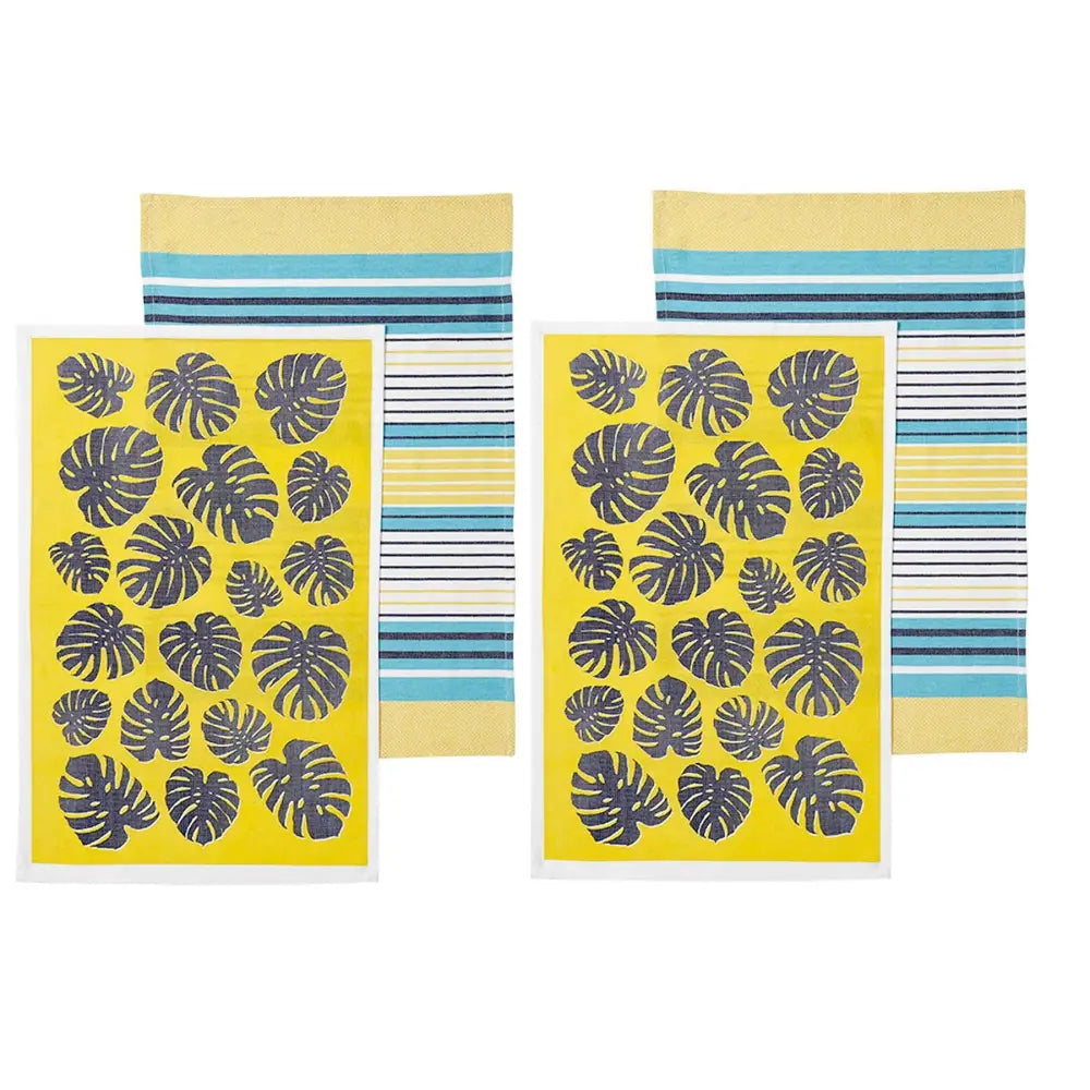 Ladelle Set of 4 Bahamas Kitchen / Cleaning 100% Cotton Tea Towels Yellow - Home & Garden > Kitchenware
