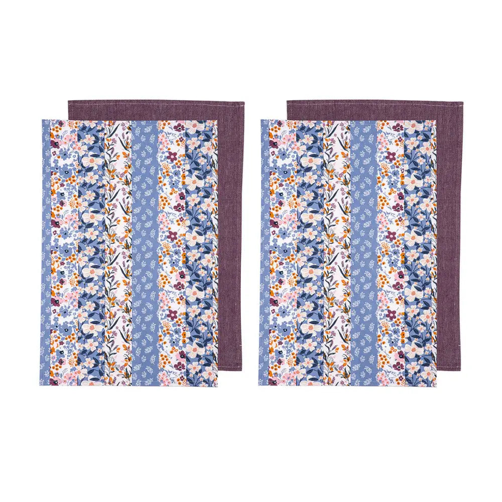 Ladelle Set of 4 Homespun Cotton Kitchen Tea Towels 50 x 70 cm Mulberry - Home & Garden > Kitchenware