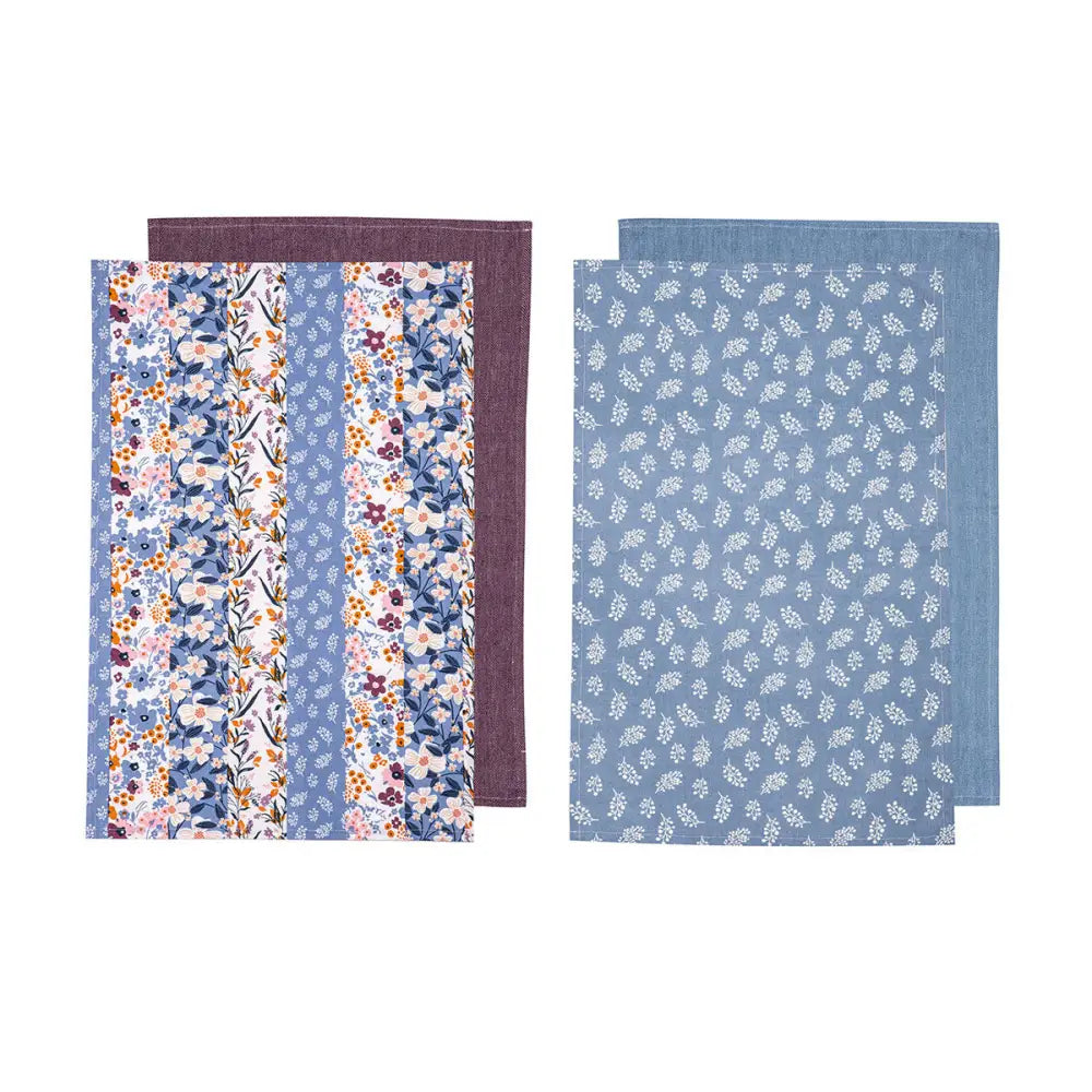 Ladelle Set of 4 Homespun Cotton Kitchen Tea Towels 50 x 70 cm Mix - Home & Garden > Kitchenware
