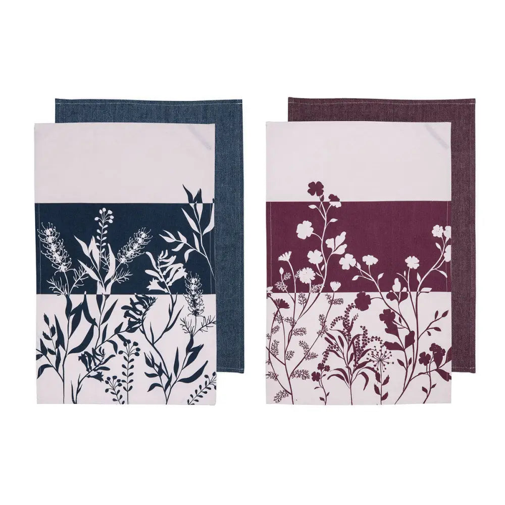 Ladelle Set of 4 Homespun Flower Cotton Kitchen Tea Towels 50 x 70 cm Mix - Home & Garden > Kitchenware