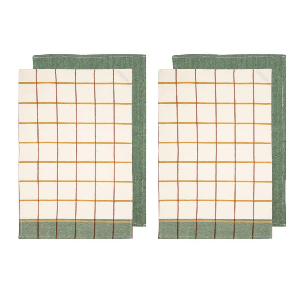 Ladelle Set of 4 Retreat Cotton Kitchen Tea Towels 50 x 70 cm Green - Home & Garden > Kitchenware
