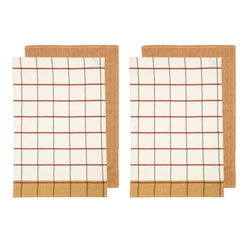 Ladelle Set of 4 Retreat Cotton Kitchen Tea Towels 50 x 70 cm Mustard - Home & Garden > Kitchenware