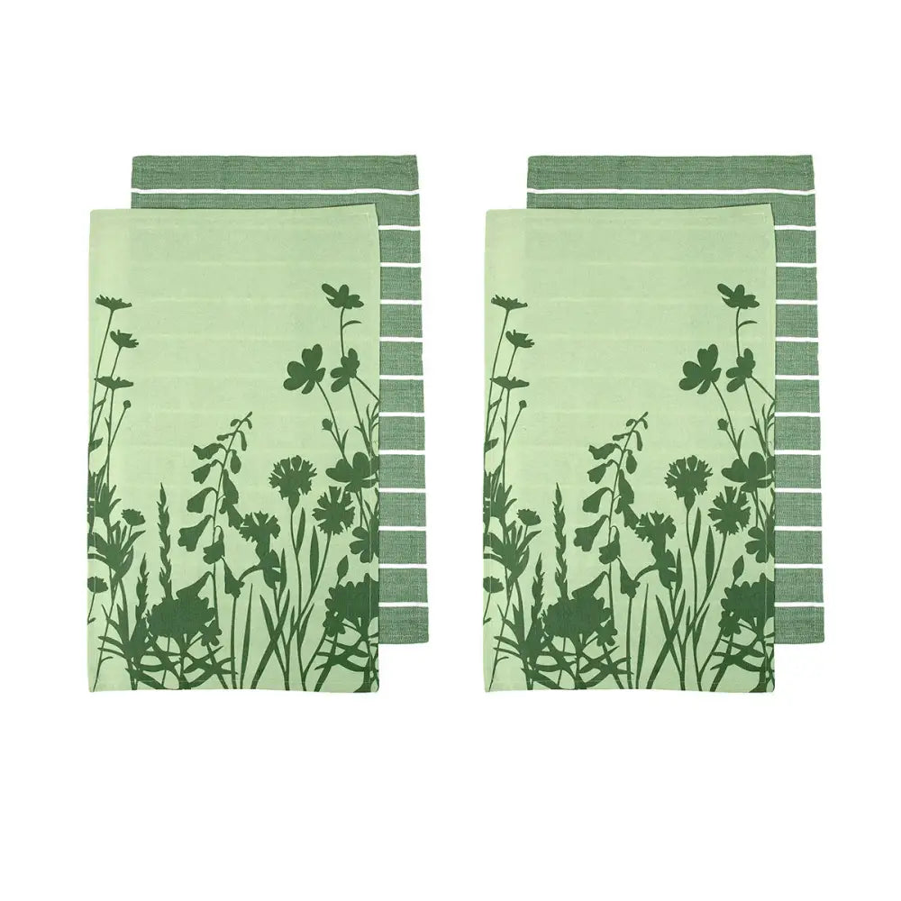 Ladelle Set of 4 Sanctuary Floral Cotton Kitchen Tea Towels 50 x 70 cm Green - Home & Garden > Kitchenware