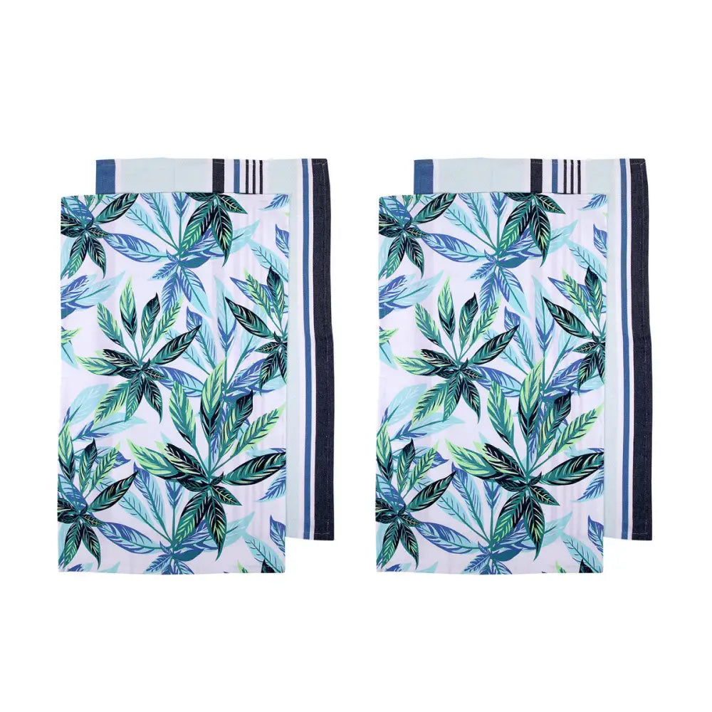 Ladelle Set of 4 Zest Leaves Green Cotton Kitchen Tea Towels 50 x 70 cm - Home & Garden > Kitchenware