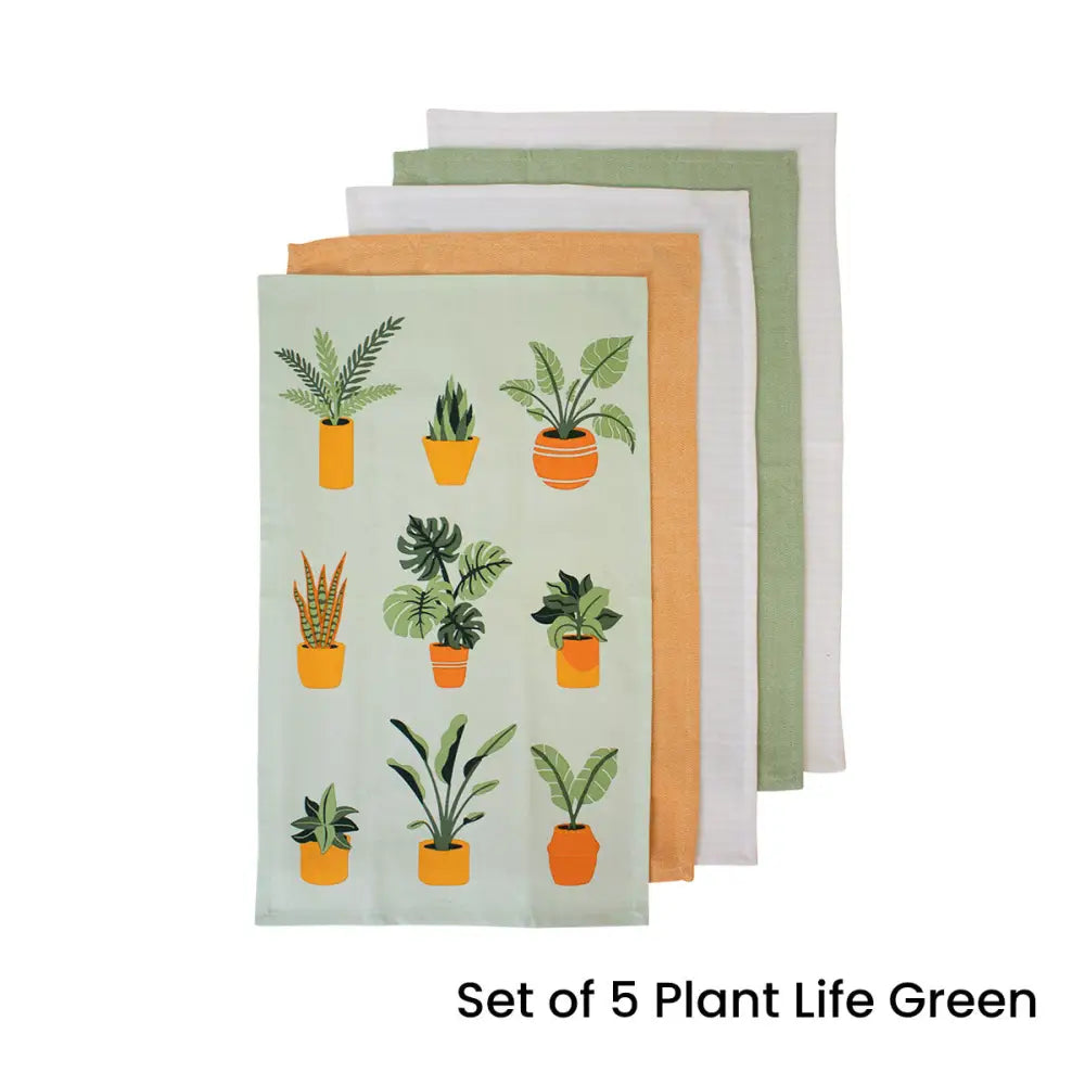Ladelle Set of 5 Plant Life Cotton Kitchen Tea Towels 50 x 70 cm Blue - Home & Garden > Kitchenware