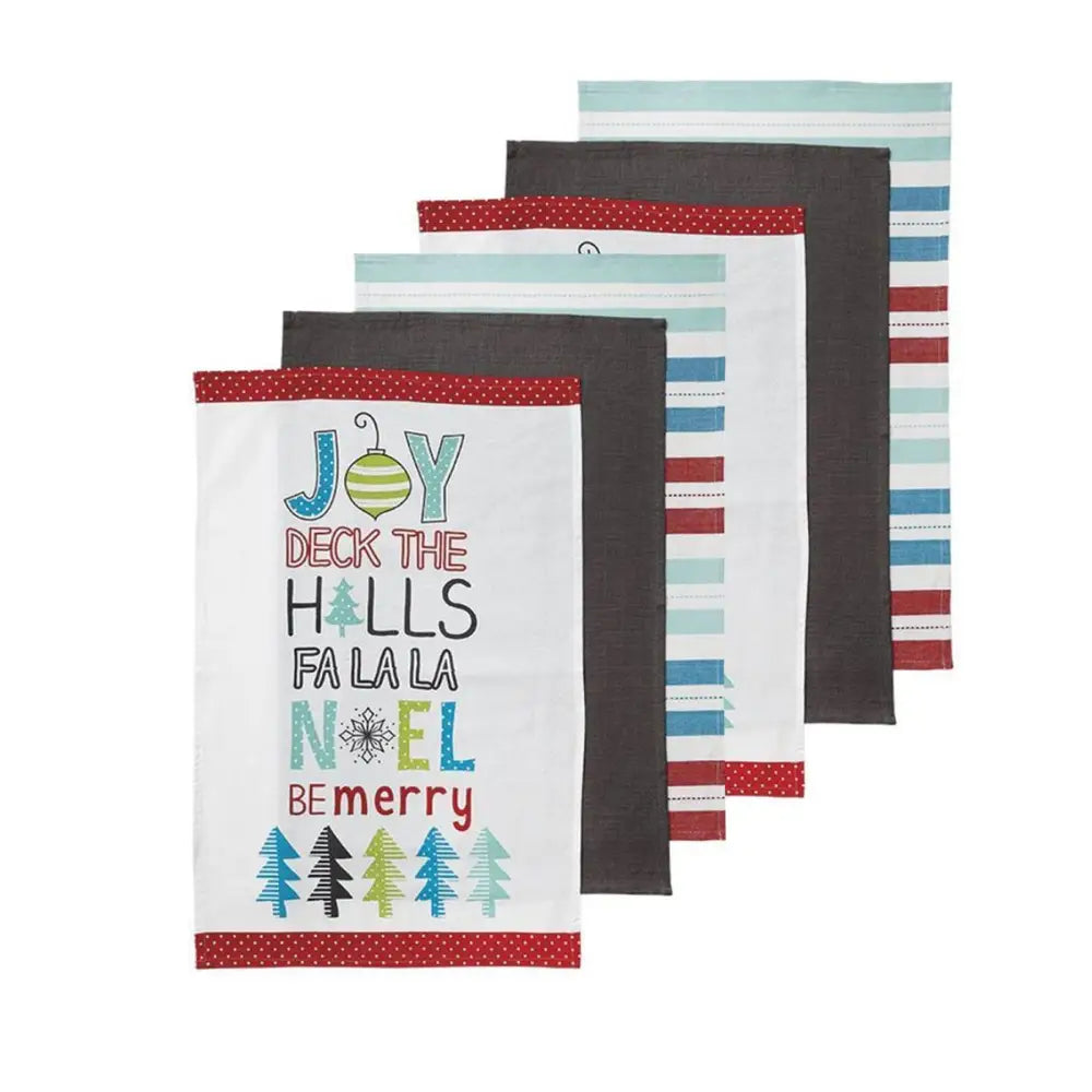 Ladelle Set of 6 Be Merry Kitchen Kitchen / Cleaning 100% Cotton Tea Towels - Home & Garden > Kitchenware