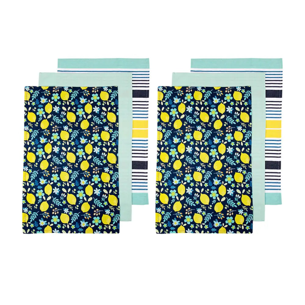 Ladelle Set of 6 Positano Cotton Kitchen Tea Towels 50 x 70 cm Navy - Home & Garden > Kitchenware