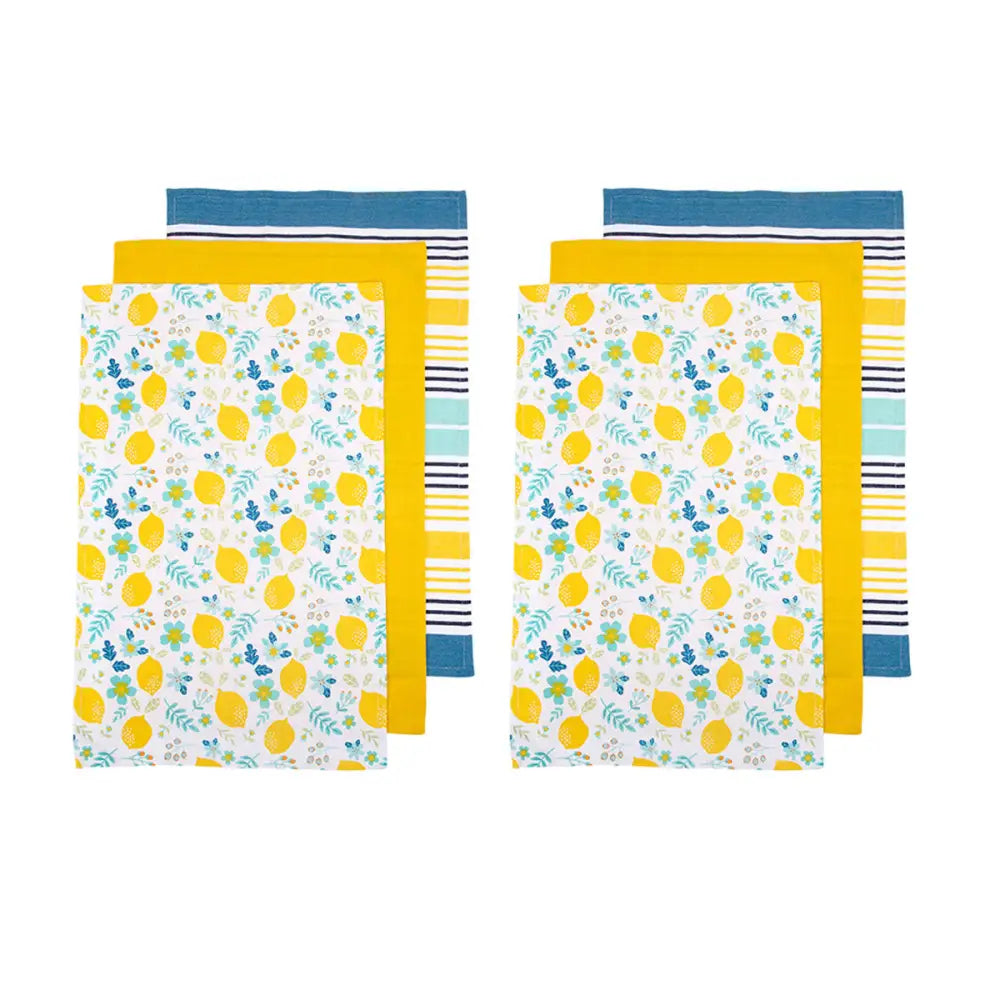 Ladelle Set of 6 Positano Cotton Kitchen Tea Towels 50 x 70 cm White - Home & Garden > Kitchenware