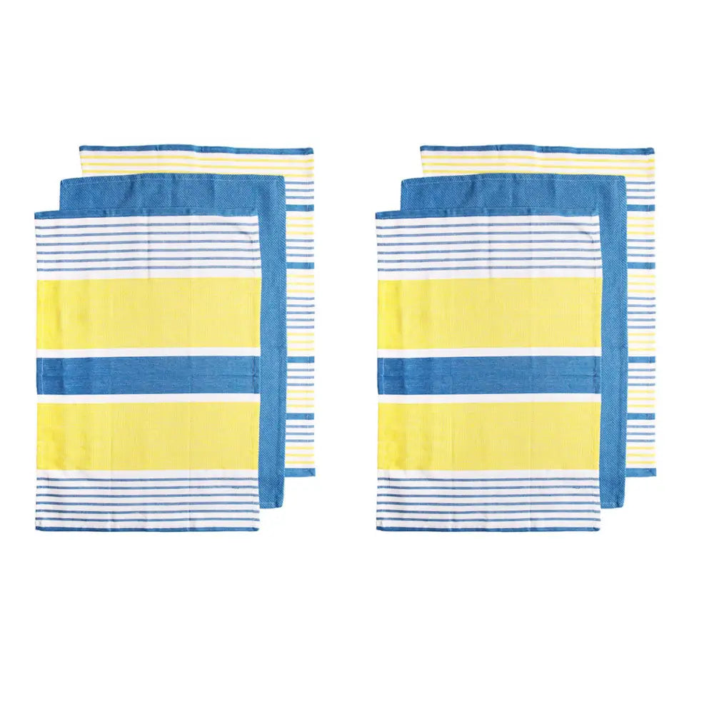 Ladelle Set of 6 Positano Stripe Cotton Kitchen Tea Towels 50 x 70 cm Yellow - Home & Garden > Kitchenware