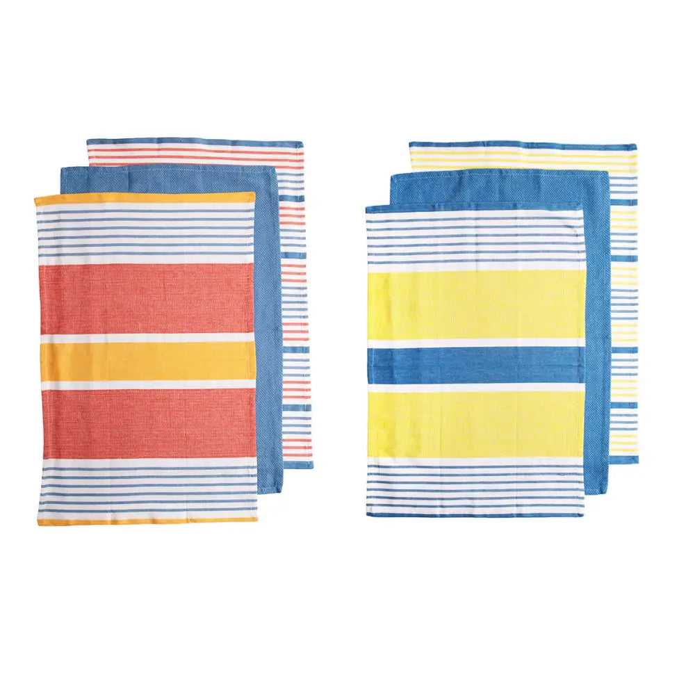 Ladelle Set of 6 Positano Stripe Cotton Kitchen Tea Towels 50 x 70 cm Mix - Home & Garden > Kitchenware