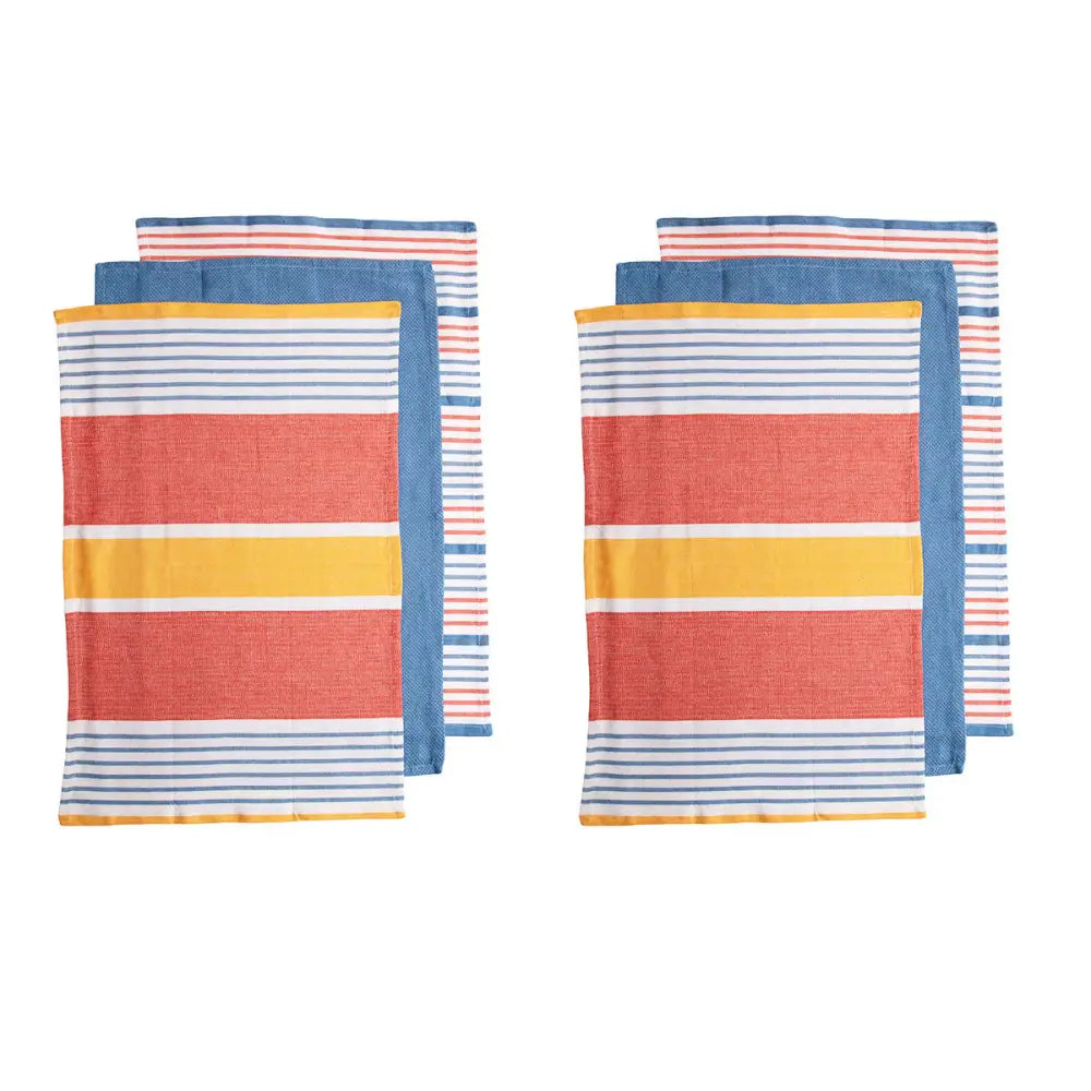 Ladelle Set of 6 Positano Stripe Cotton Kitchen Tea Towels 50 x 70 cm Red - Home & Garden > Kitchenware