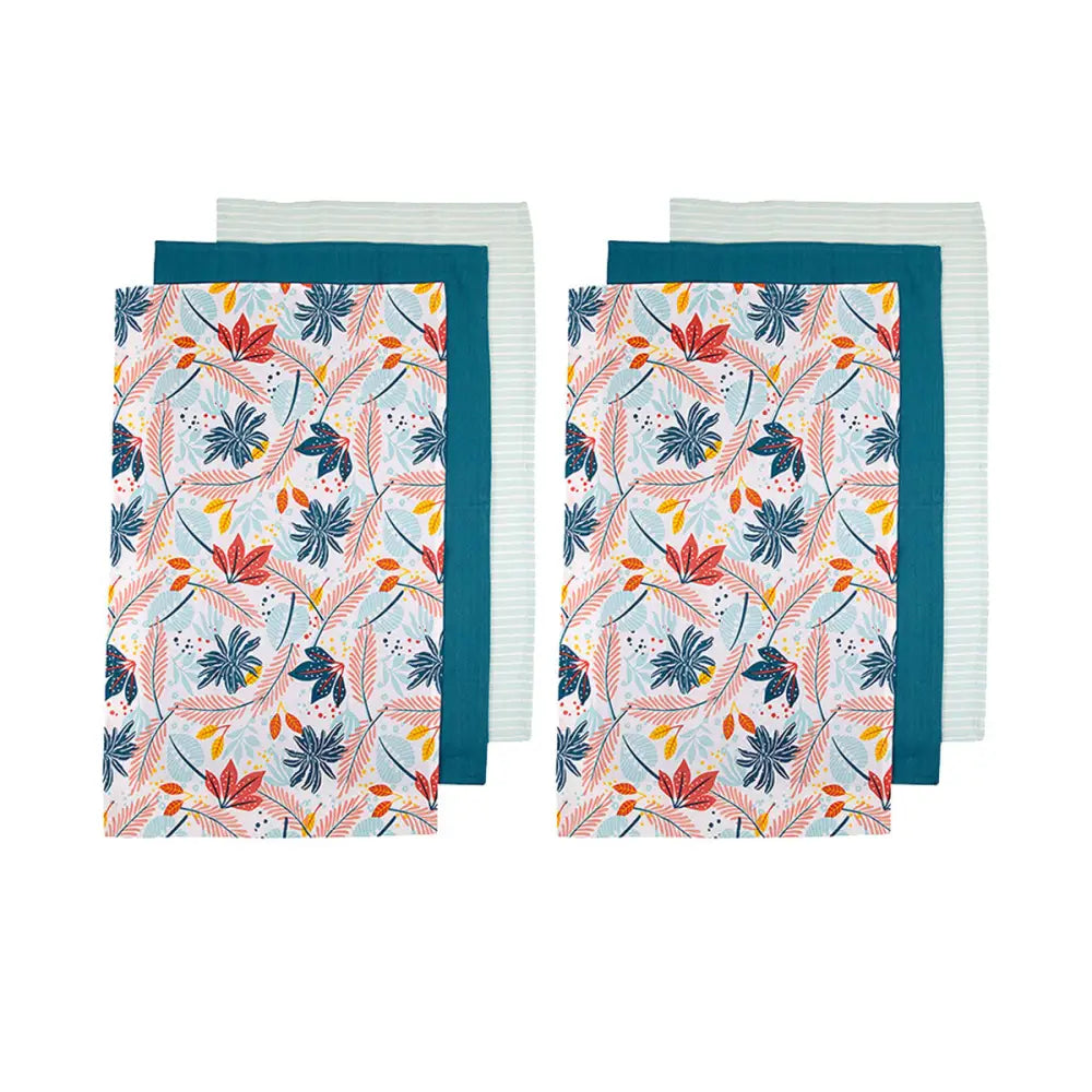 Ladelle Set of 6 Zest Bright Cotton Kitchen Tea Towels 50 x 70 cm Leaves - Home & Garden > Kitchenware