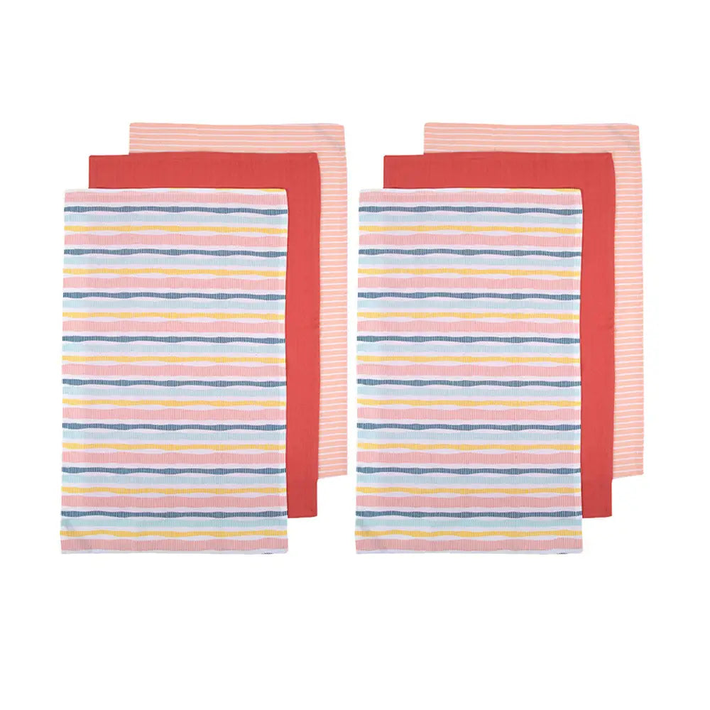 Ladelle Set of 6 Zest Bright Cotton Kitchen Tea Towels 50 x 70 cm Stripes - Home & Garden > Kitchenware