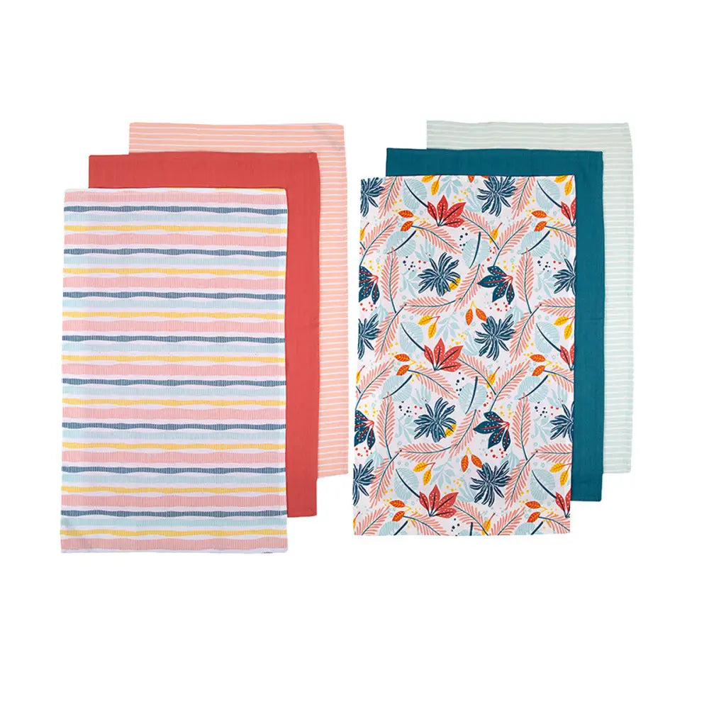 Ladelle Set of 6 Zest Bright Cotton Kitchen Tea Towels 50 x 70 cm Mix - Home & Garden > Kitchenware