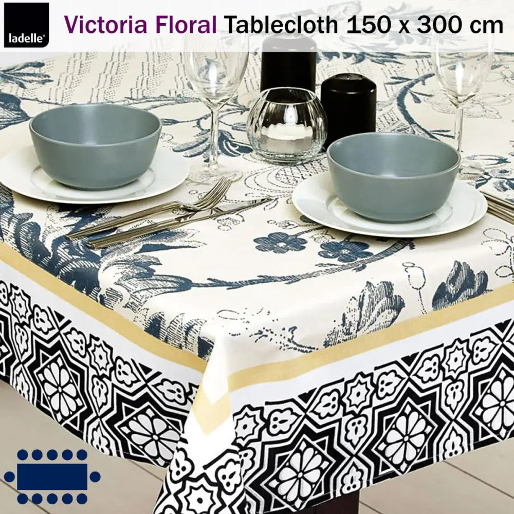 Ladelle Victoria Floral Tablecloth 10 to 12 Seater Oblong 150 x 300 cm - Home & Garden > Kitchenware