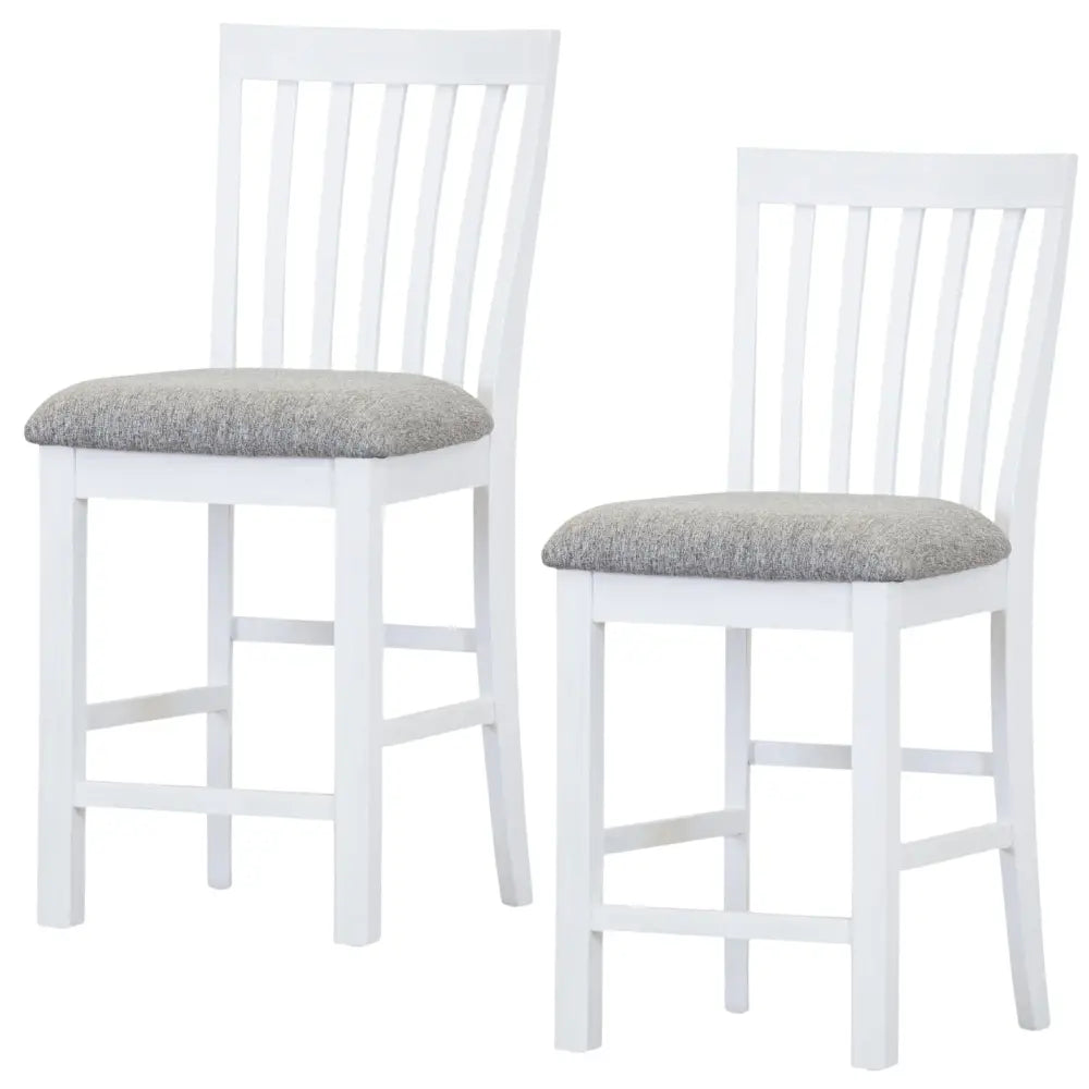 Laelia Tall Bar Chair Stool Set of 2 Solid Acacia Wood Coastal Furniture - White - Furniture > Bar Stools & Chairs >