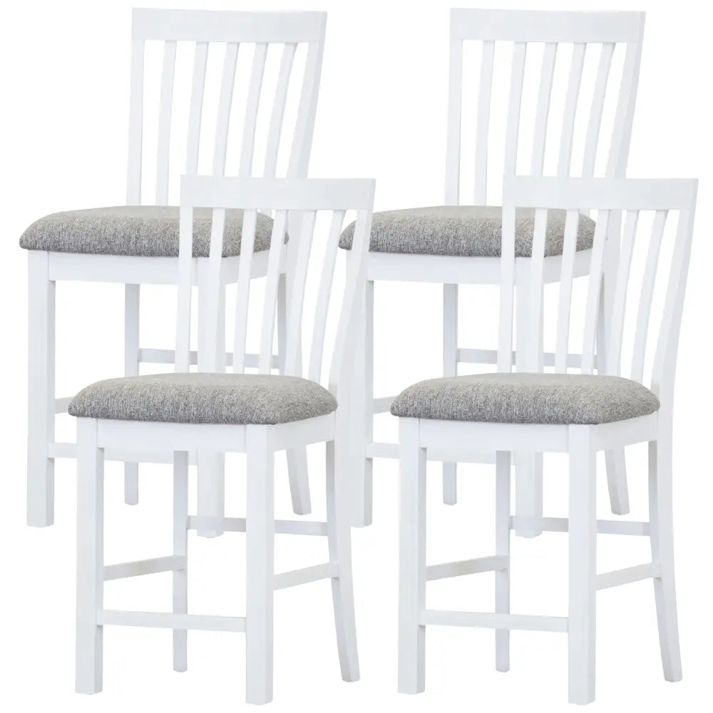 Laelia Tall Bar Chair Stool Set of 4 Solid Acacia Wood Coastal Furniture - White - Furniture > Bar Stools & Chairs >