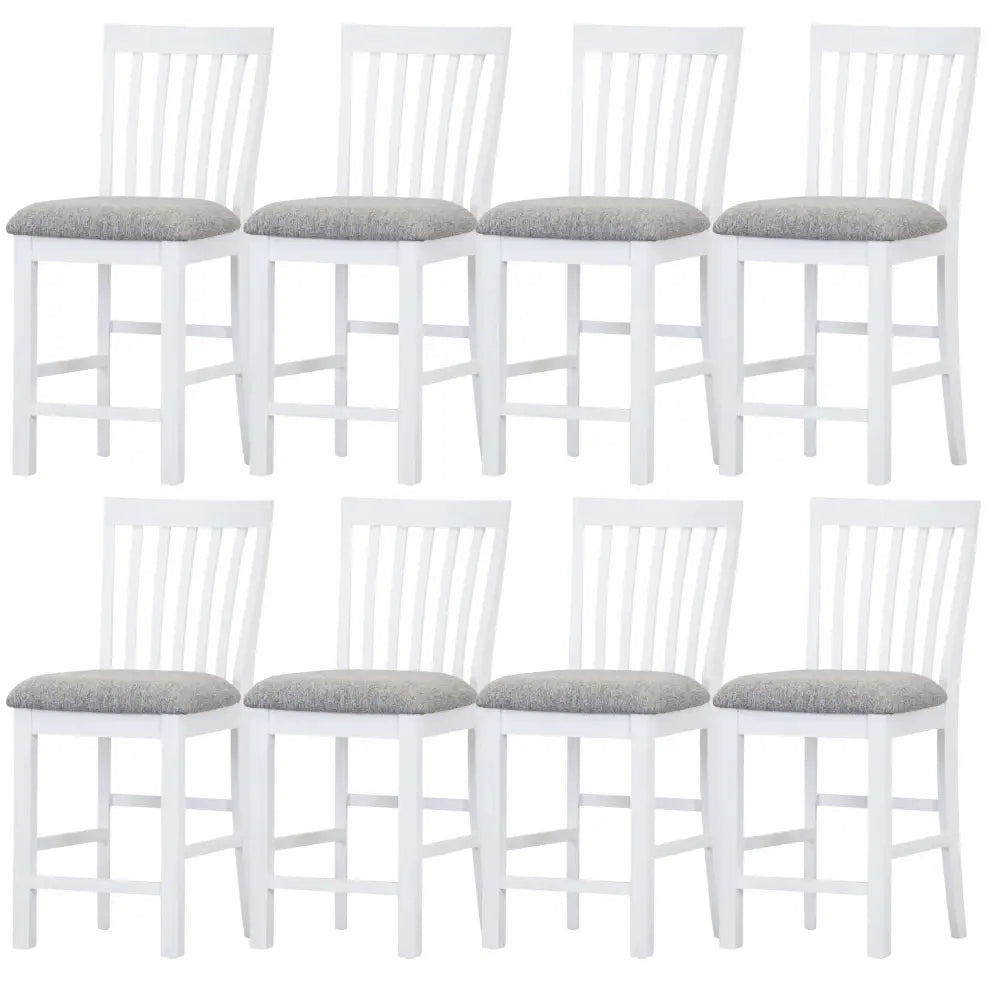Laelia Tall Bar Chair Stool Set of 8 Solid Acacia Wood Coastal Furniture - White - Furniture > Bar Stools & Chairs >