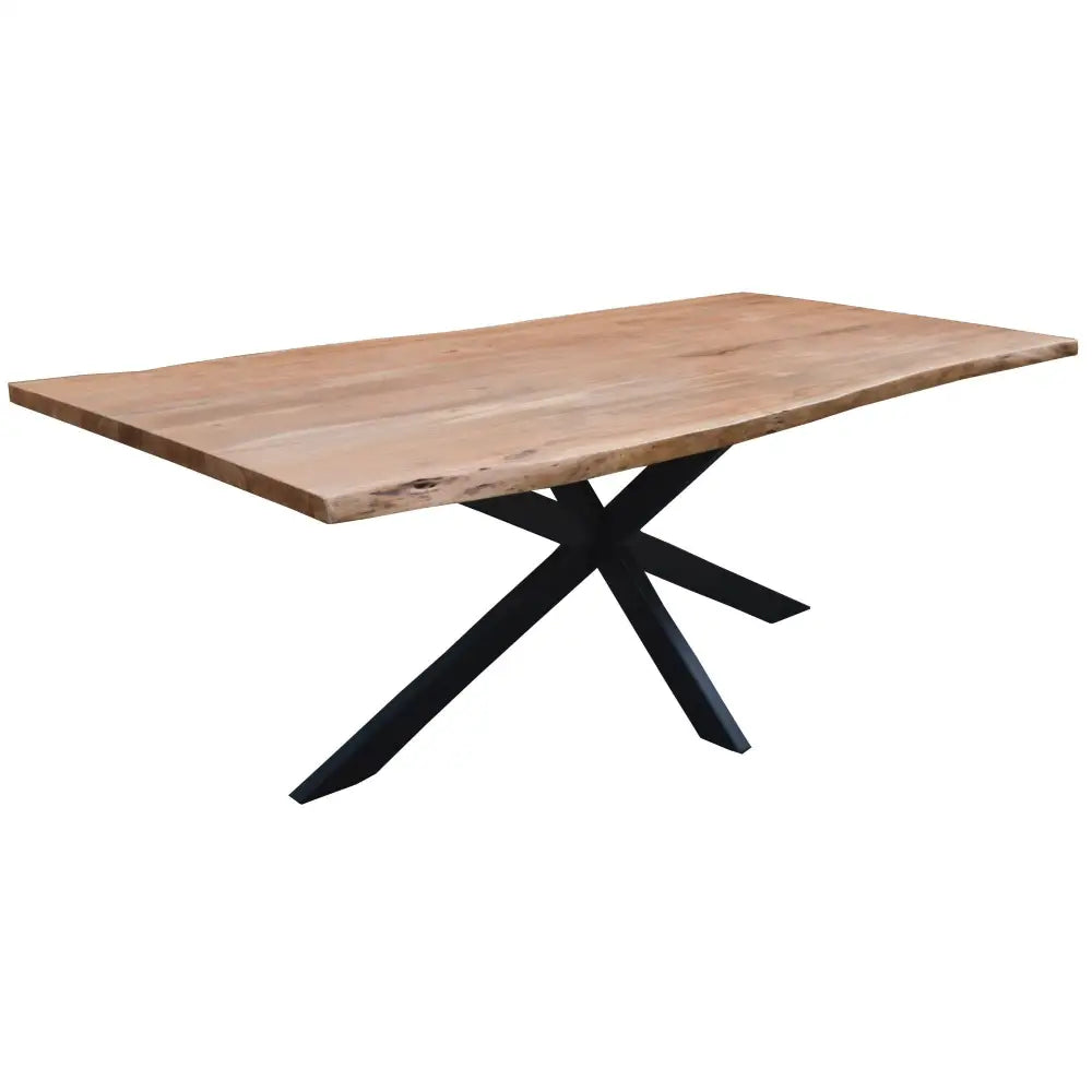 Lantana 7pc 210cm Dining Table 6 Black Wishbone Chair Set Live Edge Acacia Wood - Furniture > Dining