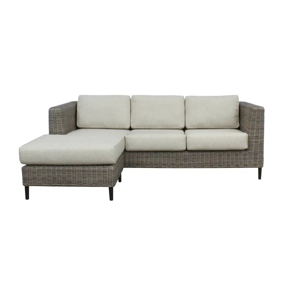 Lara 3 Seater Outdoor Sofa Rattan Reversible Chaise Lounge Light Grey - Furniture > Outdoor