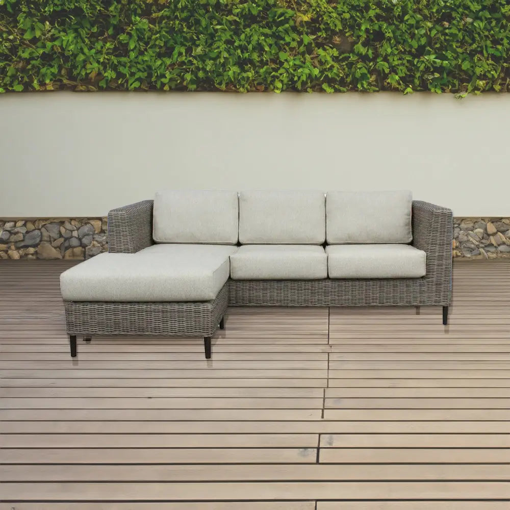 Lara 3 Seater Outdoor Sofa Rattan Reversible Chaise Lounge Light Grey - Furniture > Outdoor