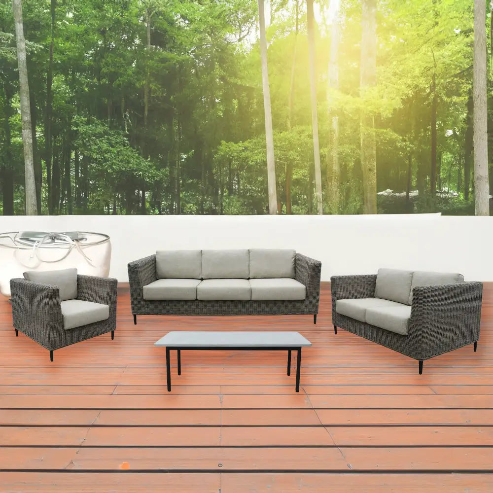 Lara 3 Seater Outdoor Sofa Rattan Wicker Lounge Light Grey - Furniture > Outdoor