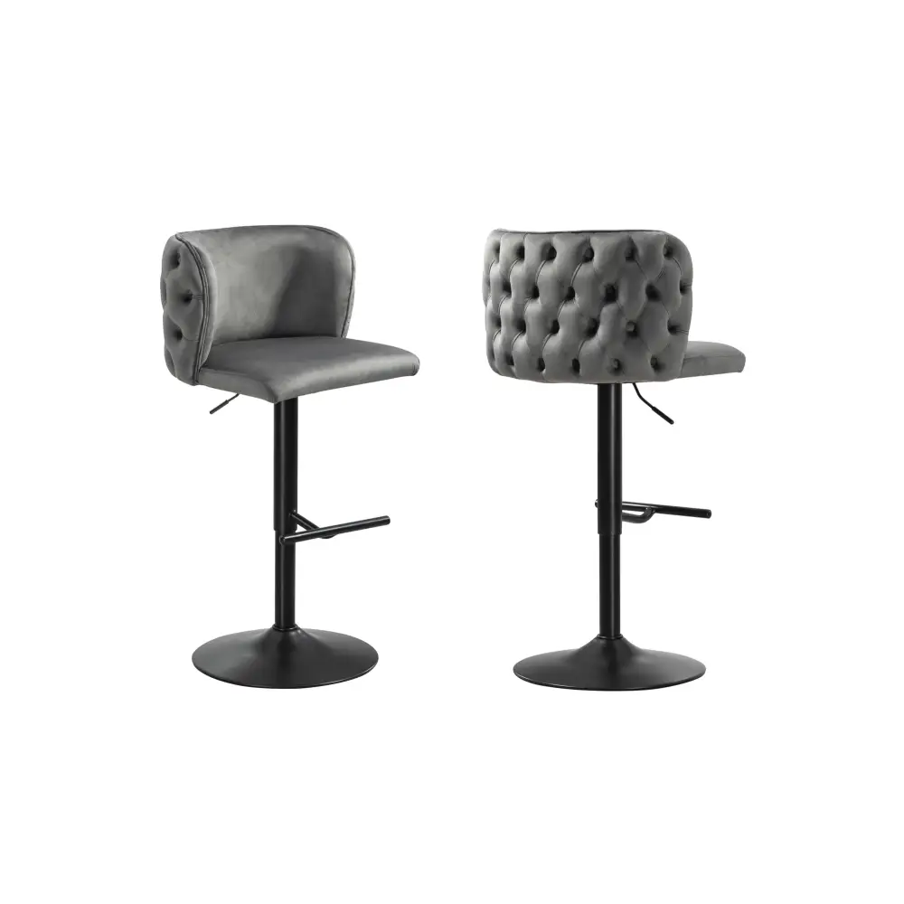 Lara Tufted Height Adjustable Swivel Bar Stools with Footrest - Dark Grey - Furniture > Bar Stools & Chairs > Table &
