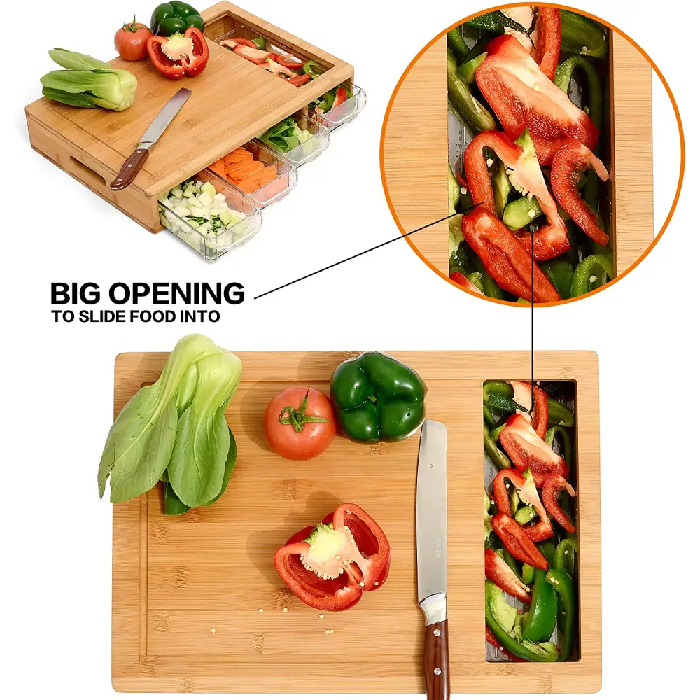 Large Bamboo Cutting Board and 4 Containers with Mobile Holder gift included for Home Kitchen - Appliances > Kitchen