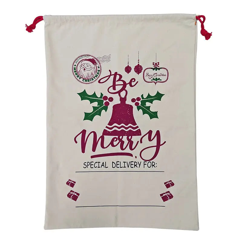 Large Christmas XMAS Hessian Santa Sack Stocking Bag Reindeer Children Gifts Bag Cream - Bell - Occasions > Christmas >