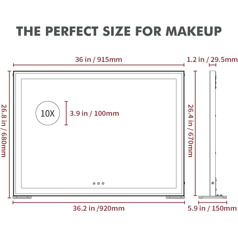 Large Hollywood Makeup Mirror 3 Modes Lighted and Smart Touch Control (92 x 68 cm) - Health & Beauty > Makeup > Makeup