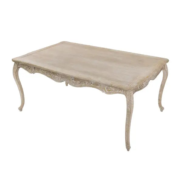 Large Size Oak Wood White Washed Finish Arm Chair Dining Table Set - Furniture > Dining