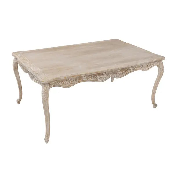 Large Size Oak Wood White Washed Finish Arm Chair Dining Table Set - Furniture > Dining