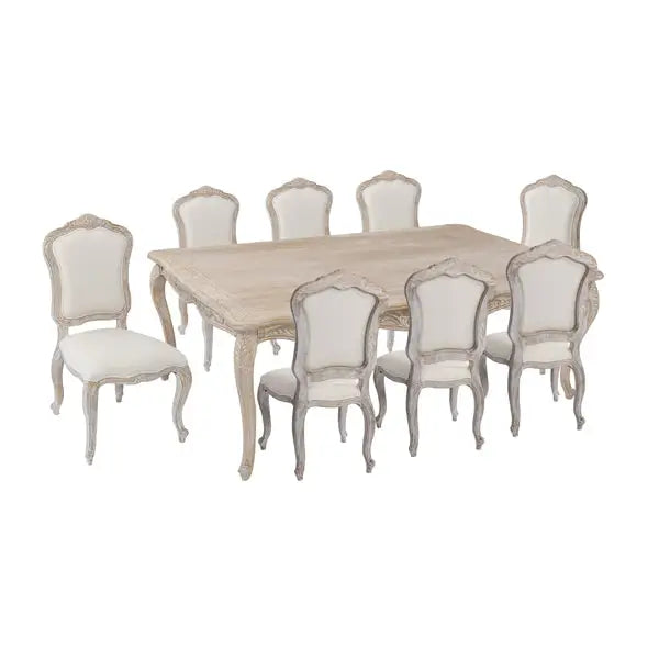 Large Size Oak Wood White Washed Finish Dining Table Set - Furniture > Dining