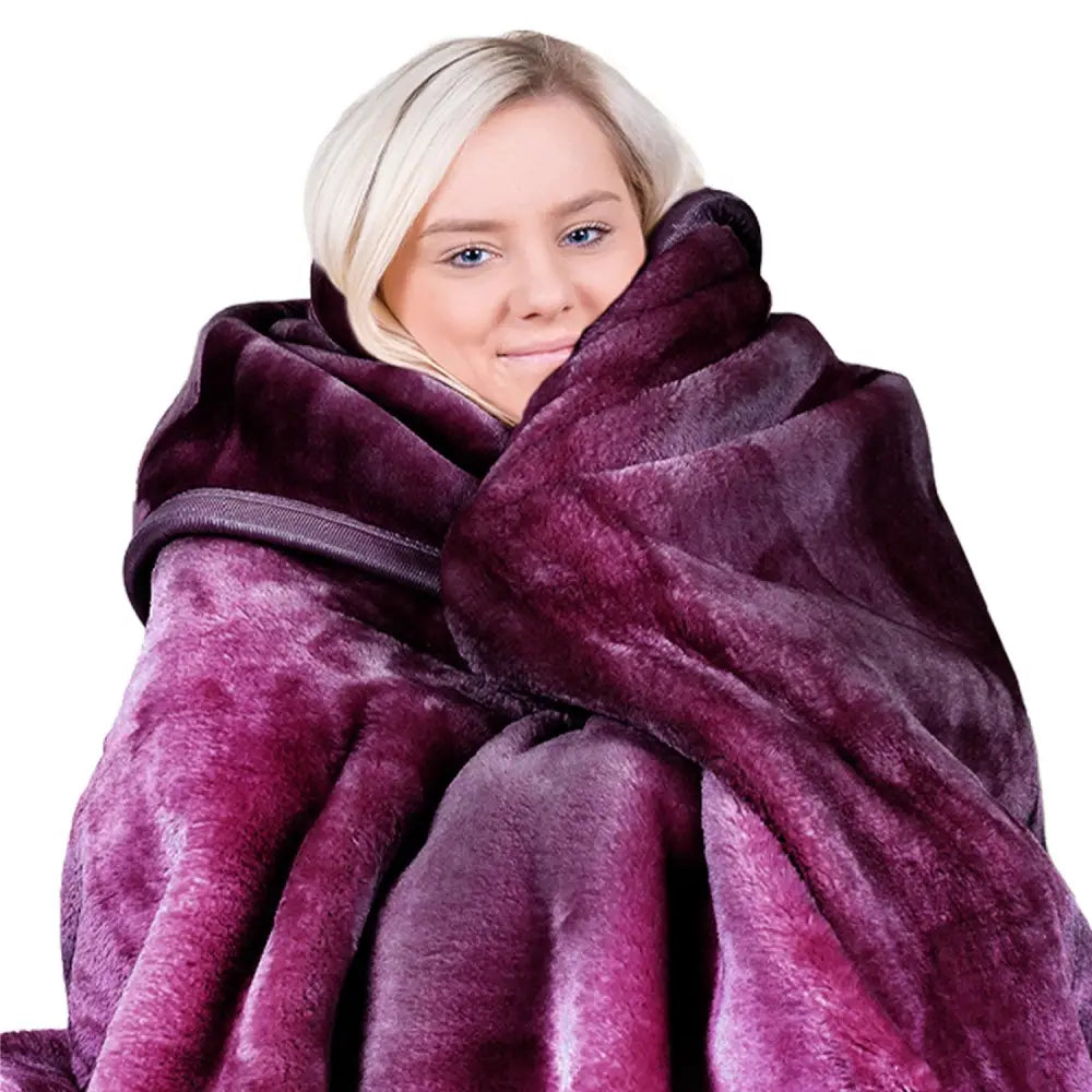 Laura Hill Double-sided Large 220 X 240cm Faux Mink Throw Rug Blanket 800-gsm Heavy - Purple - Home & Garden > Bedding