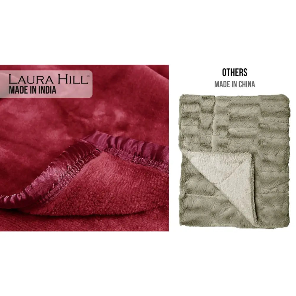 Laura Hill Double-sided Large 220 X 240cm Faux Mink Throw Rug Blanket 800-gsm Heavy - Red - Home & Garden > Bedding