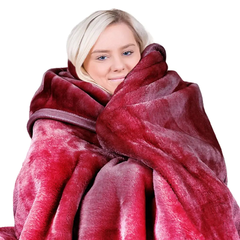 Laura Hill Double-sided Large 220 X 240cm Faux Mink Throw Rug Blanket 800-gsm Heavy - Red - Home & Garden > Bedding